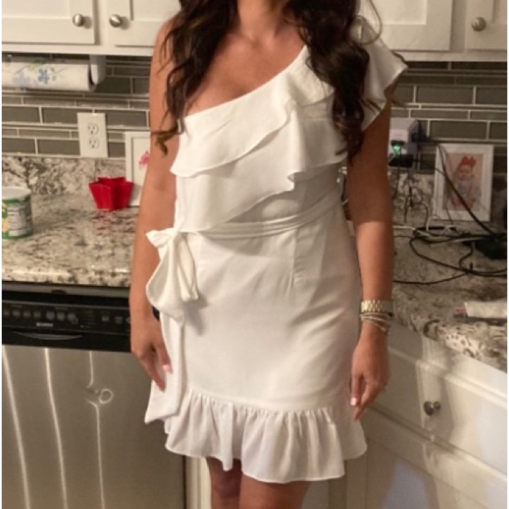 White one shoulder ruffle dress